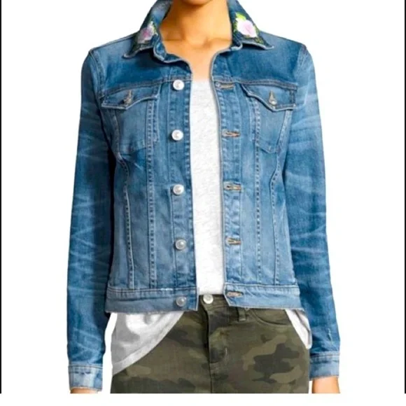 Hudson Jeans The Classic Rose Embroidered Denim Jacket Size XS! - Picture 3 of 12